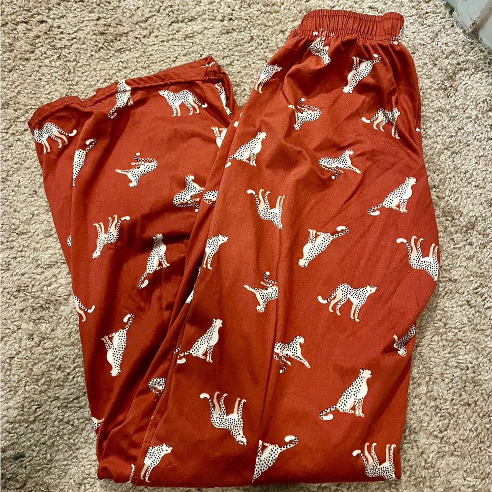 Red Pajama Pants with Cheetah Print